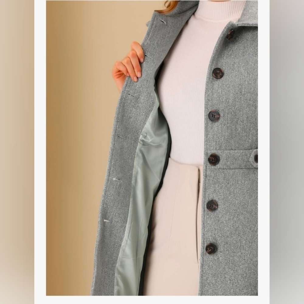Allegra K Women's Winter Classic Outwear Overcoat with Pockets Single Breasted - Picture 5 of 8
